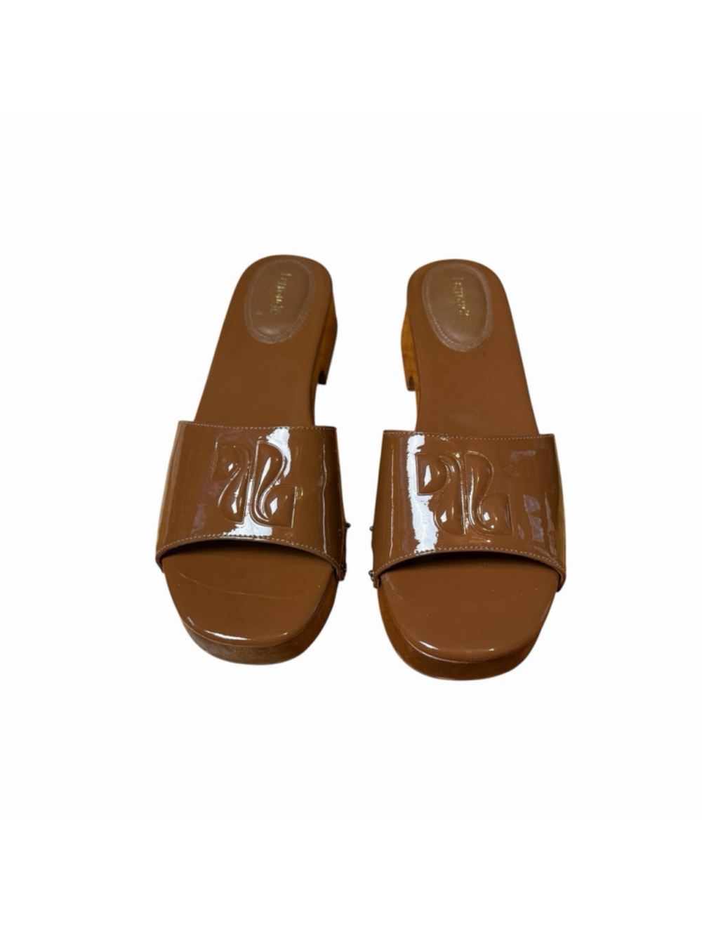 LARROUDE Zuzi Mule Sandals Patent Leather Wood Burnt Umber Size 9 WORN ONCE $315 - Picture 6 of 10